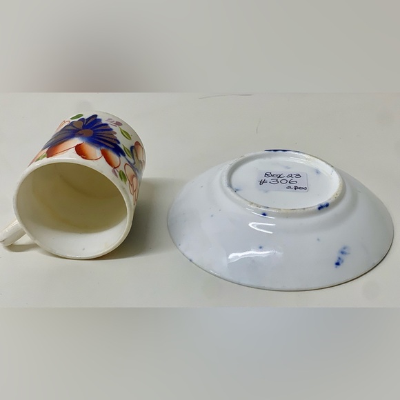 19th Century Antique Gaudy Welsh Grape Pattern Miniature Child’s Mug & Saucer - Picture 10 of 12